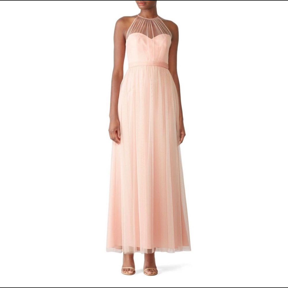 Amsale Blush Aliki Gown Halter Neck Chiffon Dress. Size 8 -Never Worn